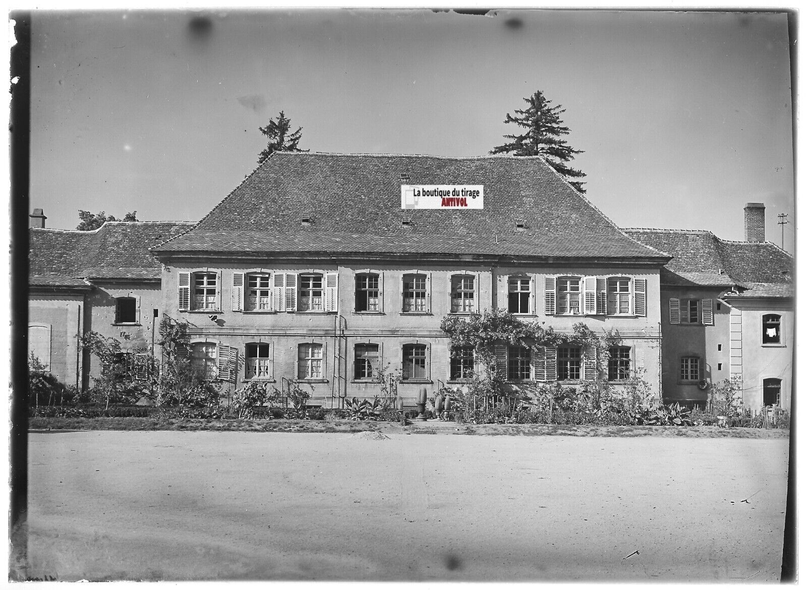 Plaque verre photo ancienne positif noir et blanc 13x18 cm France architecture