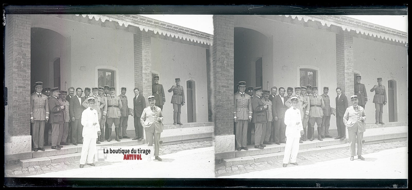 Algérie, officiers coloniaux, plaque verre, photo stéréo, négatif N&B 6x13 cm
