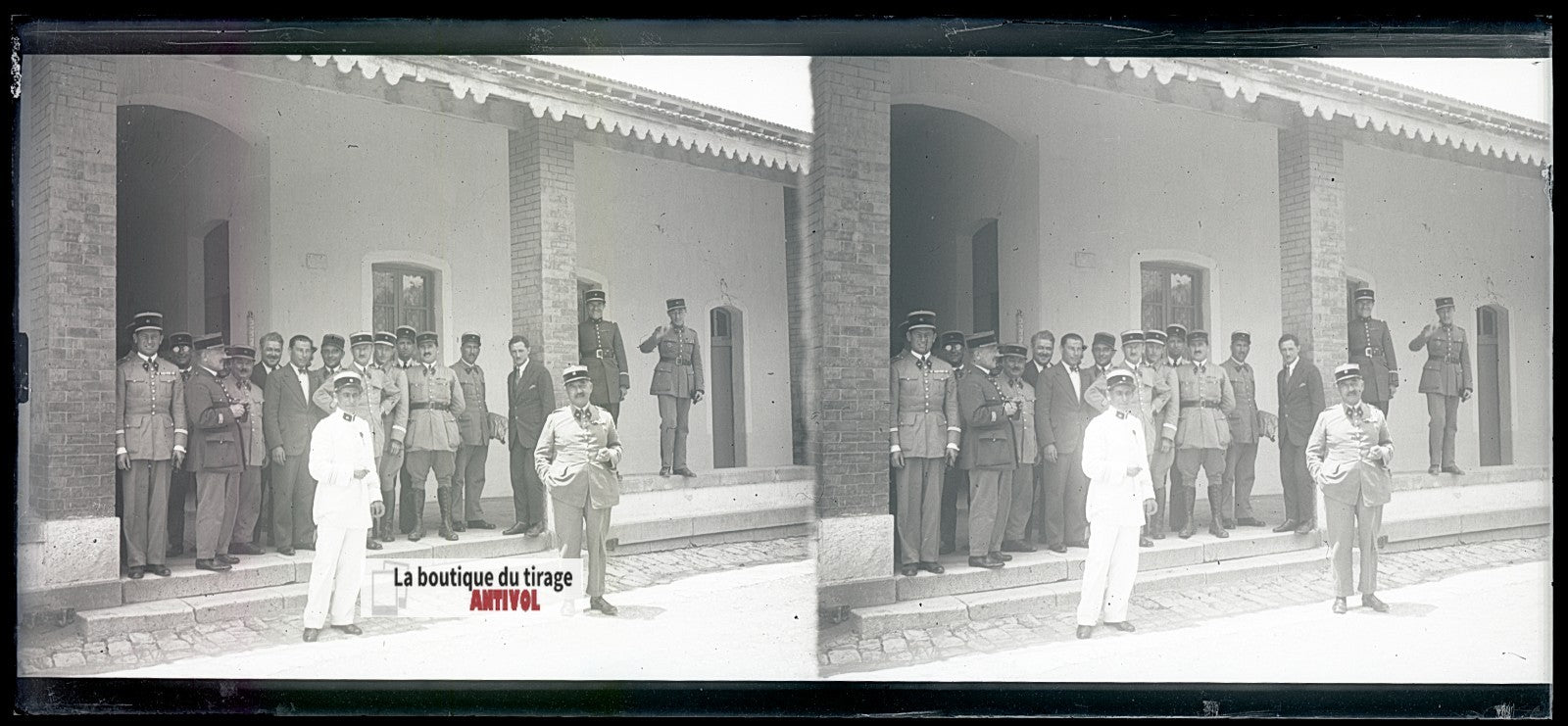 Algérie, officiers coloniaux, plaque verre, photo stéréo, négatif N&B 6x13 cm