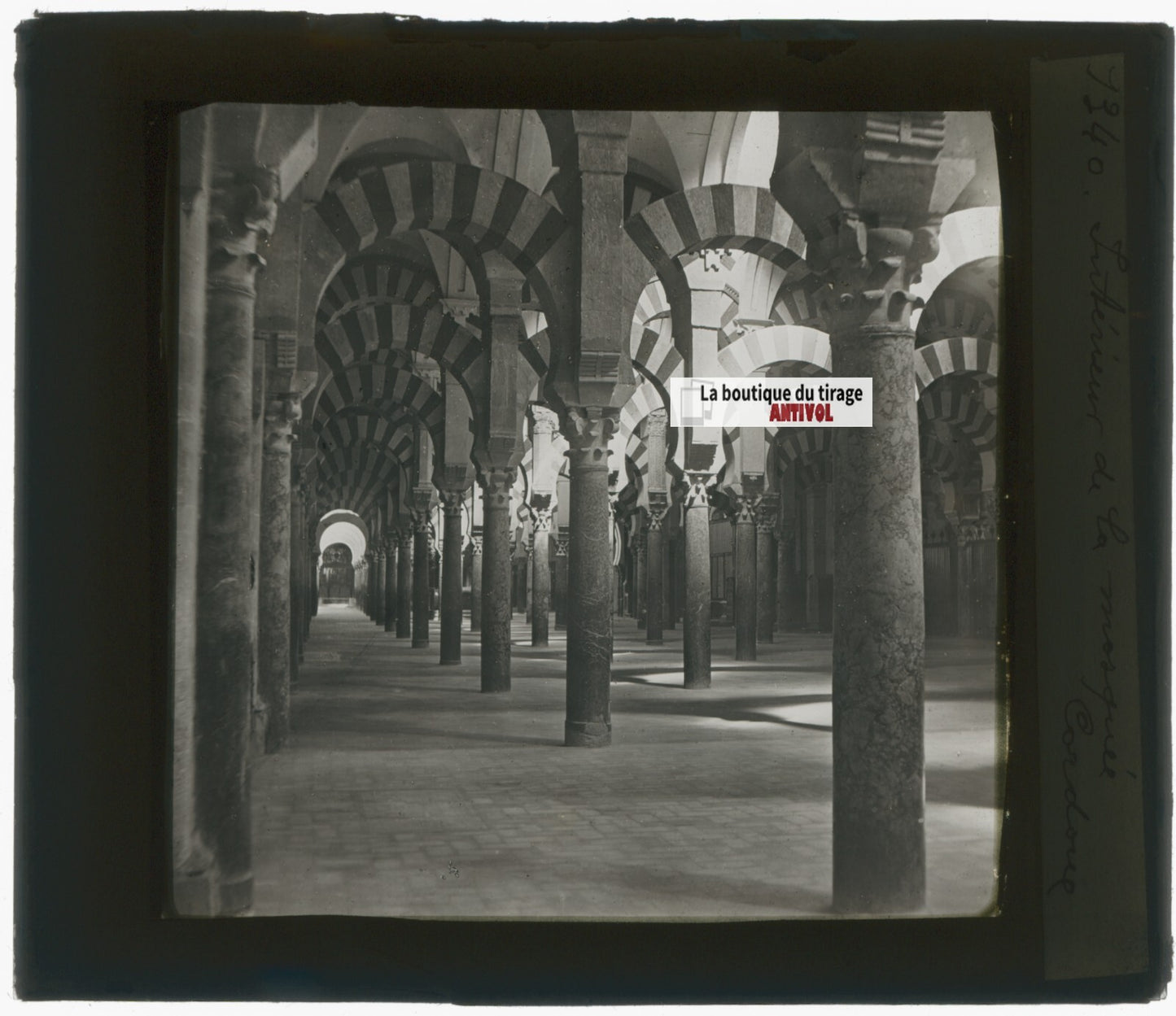 Mosquée, Cordoue, photo plaque de verre, noir & blanc, positif 8,5x10 cm