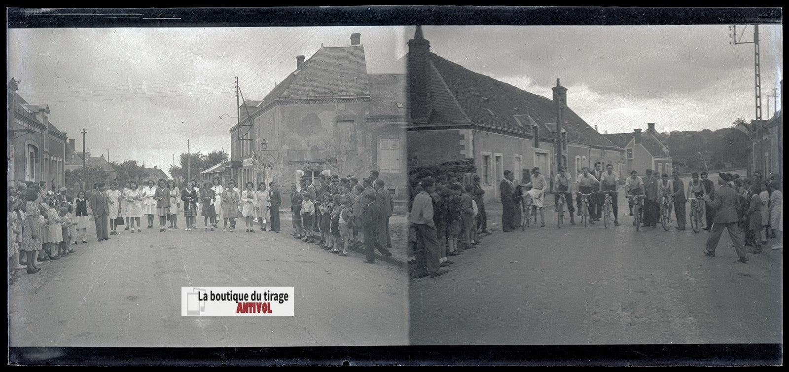 Course cycliste, France, plaque verre, photo ancienne, négatif N&B 6x13 cm