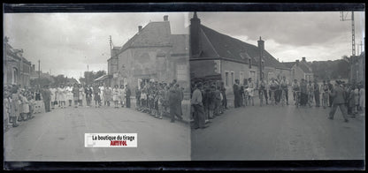 Course cycliste, France, plaque verre, photo ancienne, négatif N&B 6x13 cm