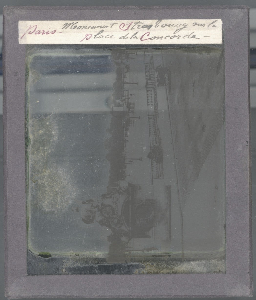 Paris, Statue Strasbourg, Place de la Concorde, plaque verre, positif 8,5x10 cm