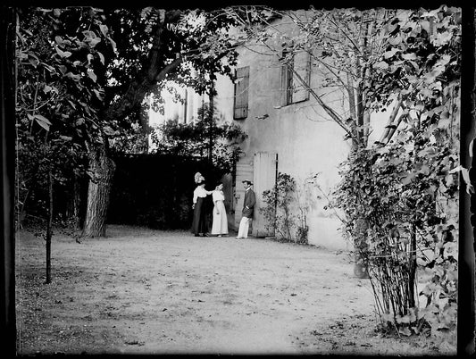 Plaque verre photo ancienne noir et blanc négatif 9x12 cm famille maison France 