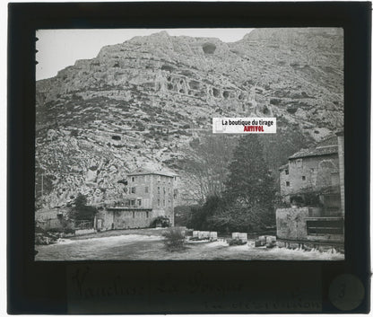 Fontaine-de-Vaucluse, Sorgue, photo ancienne plaque de verre, positif 8,5x10 cm