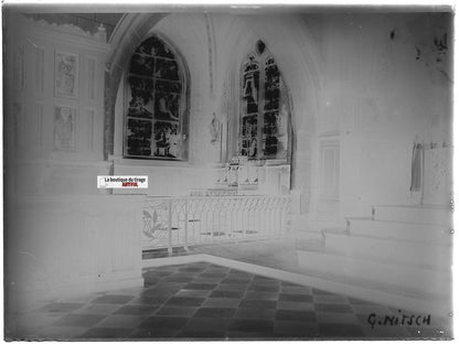 Église Saint-Ouen des Iffs, Plaque verre photo, négatif noir & blanc 9x12 cm