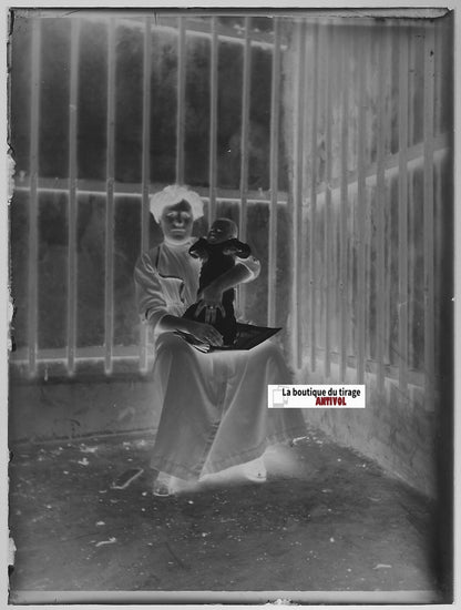 Femme, bébé, Plaque verre photo ancienne, négatif noir & blanc 9x12 cm