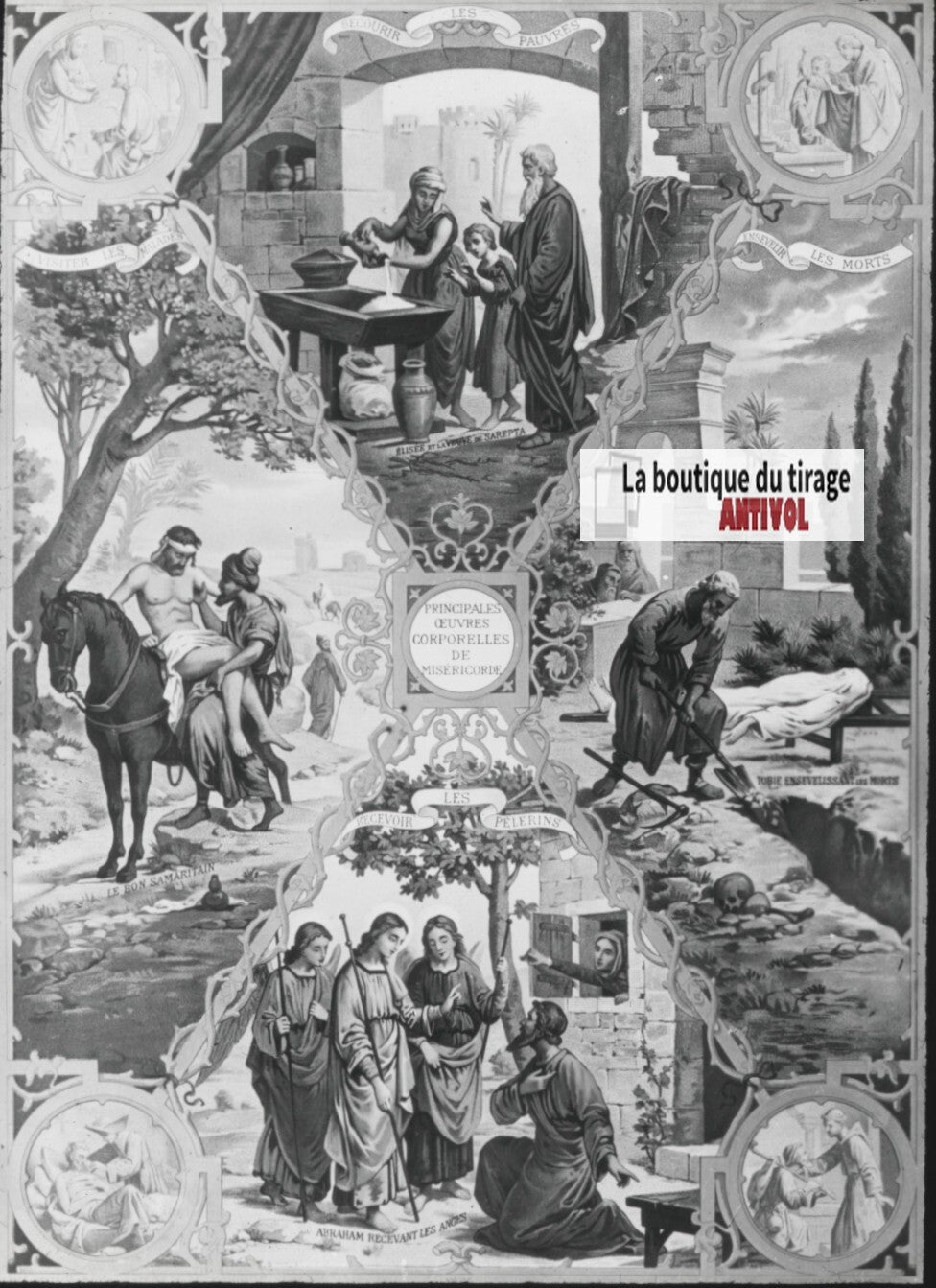 Scène religieuse, catéchisme, dessin peinture, plaque verre, positif 8,5x10 cm