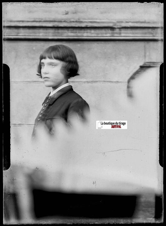 Femme, portrait, Plaque verre photo ancienne, négatif noir & blanc 6x9 cm