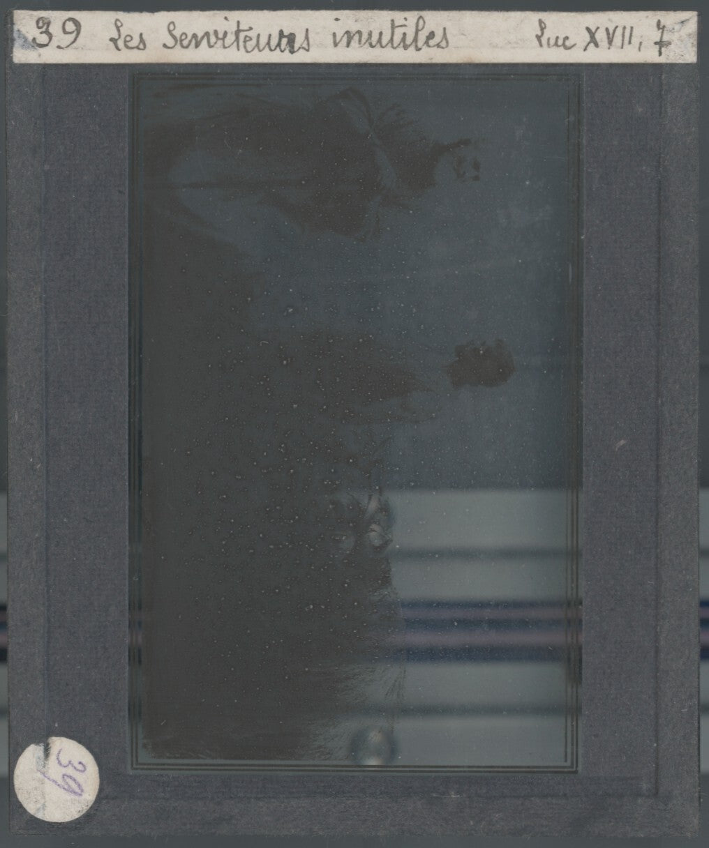 Luc, scène religieuse, dessin peinture plaque de verre, positif 8,5x10 cm