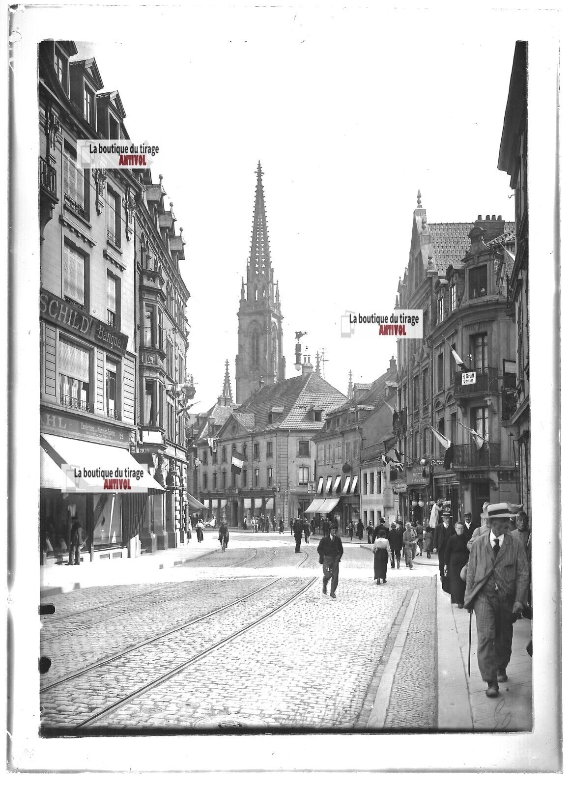 Plaque verre photo ancienne positif noir et blanc 13x18 cm Mulhouse rue Sauvage