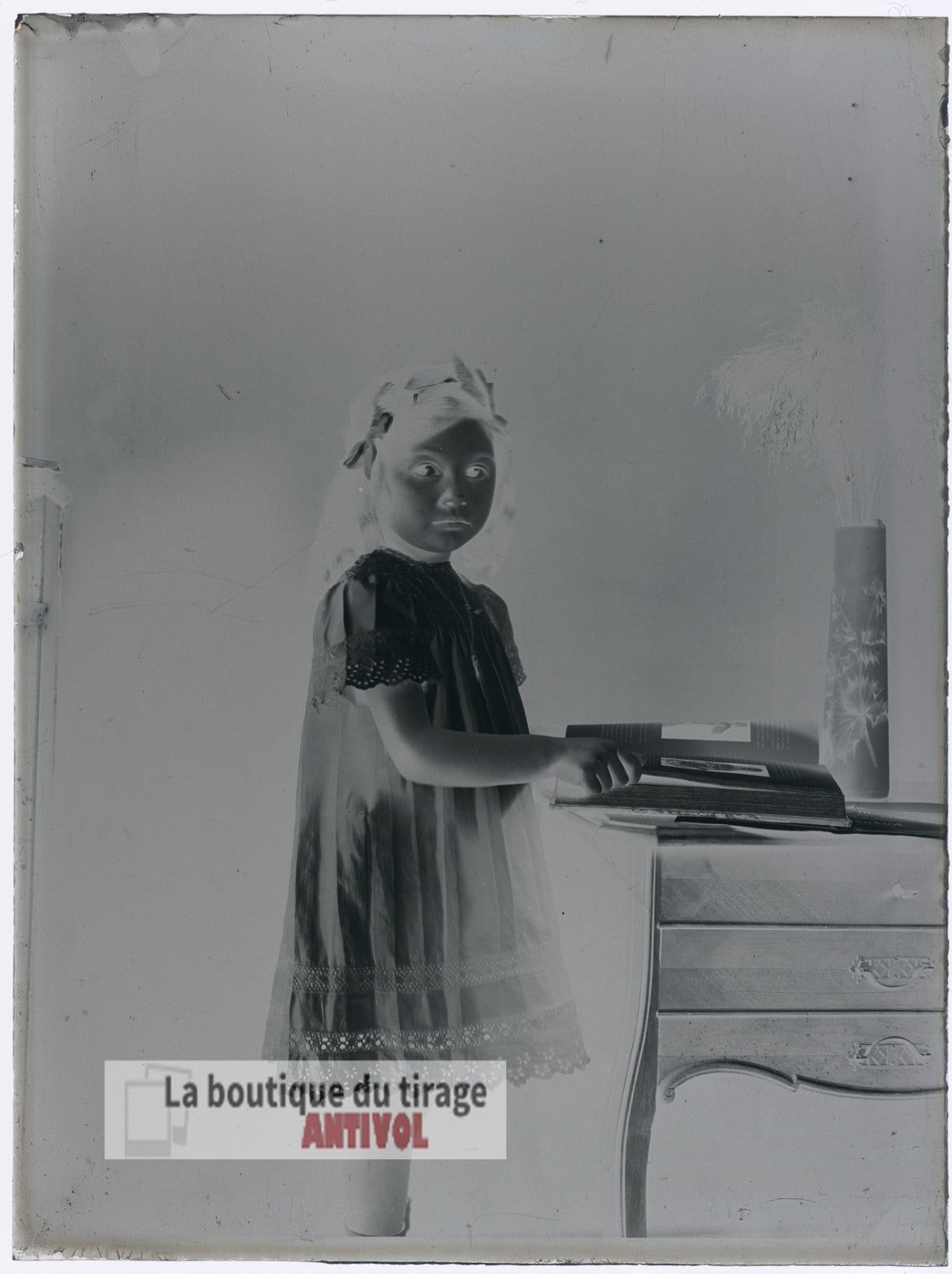 Portrait jeune fille, enfant, plaque verre, photo ancienne, négatif 9x12 cm