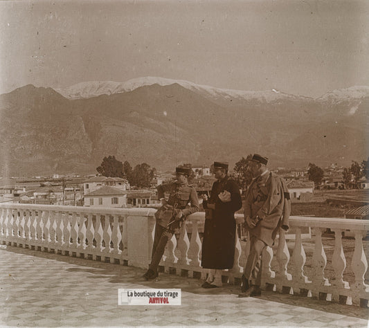 Militaires français, soldats, plaque de verre, photo ancienne stéréo 6x13 cm
