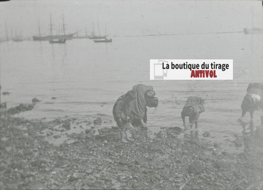 Yokohama, Japon, bateaux, photo plaque verre, noir & blanc, positif 8,5x10 cm