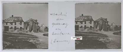 Quesnoy-en-Santerre, Plaque verre stéréo, positif noir & blanc 4,5x10,7 cm