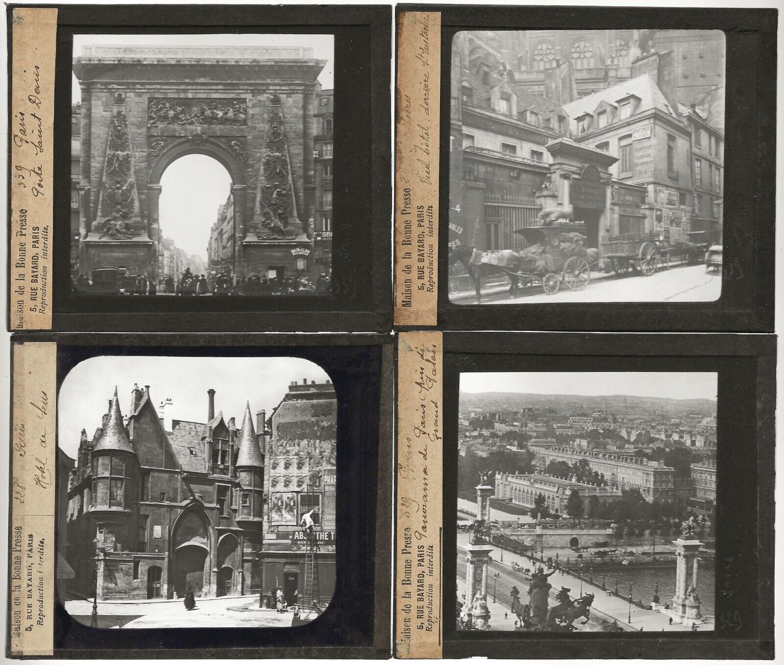 Paris, France, photos anciennes plaques de verre, lot 10 positifs 8,5x10 cm