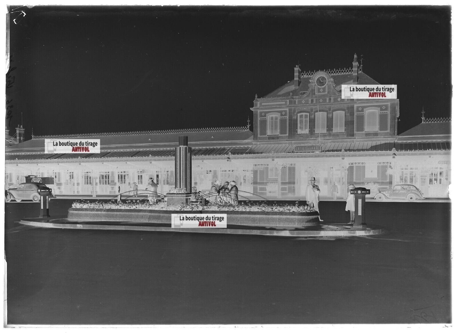 Plaque verre photo ancienne négatif noir et blanc 13x18 cm Vichy gare SNCF train