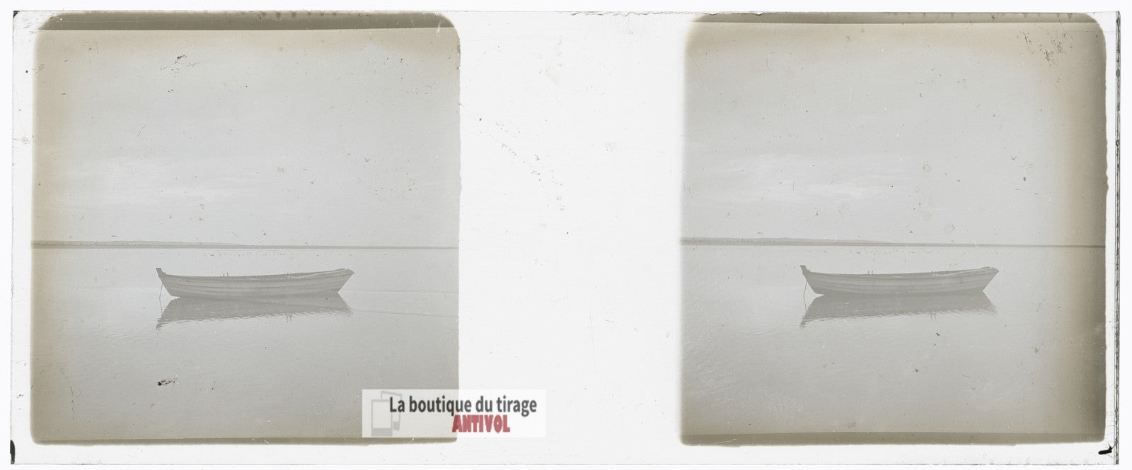 Baie du Mont-Saint-Michel, barque bateau, plaque verre stéréo, photo 4,5x10,7 cm