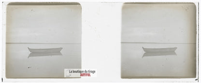 Baie du Mont-Saint-Michel, barque bateau, plaque verre stéréo, photo 4,5x10,7 cm