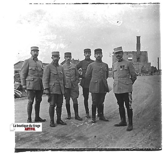 Soldats à Sermaize, Plaque verre photo stéréo, positif noir & blanc 4,5x10,7 cm