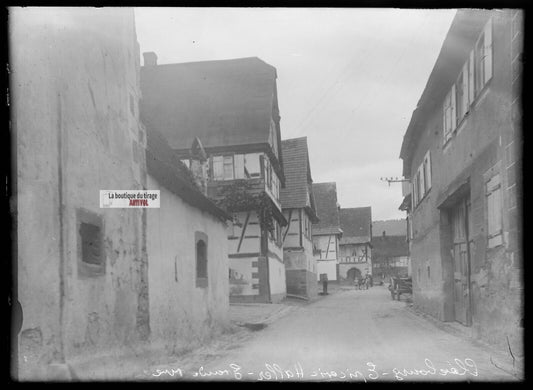 Plaque verre photo ancienne négatif noir et blanc 13x18 cm Cleebourg rue