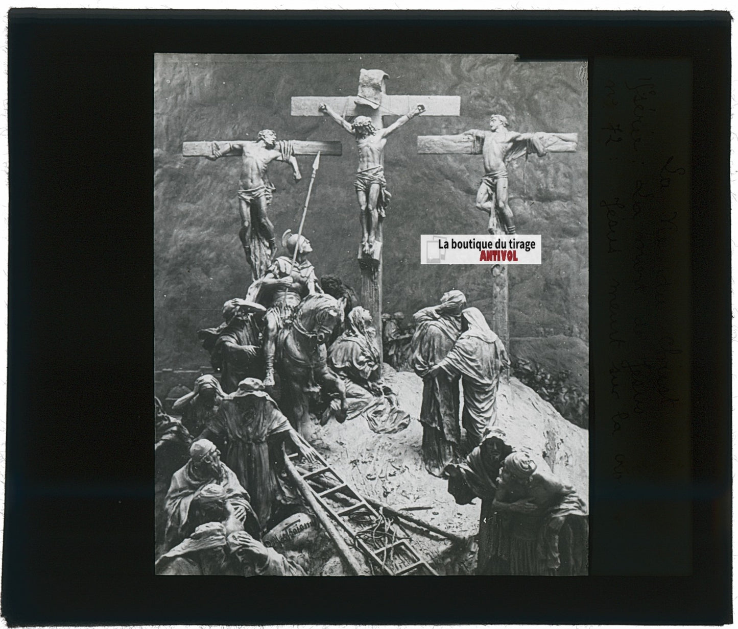 Jésus meurt sur la Croix, photo ancienne plaque verre, noir & blanc, 8,5x10 cm