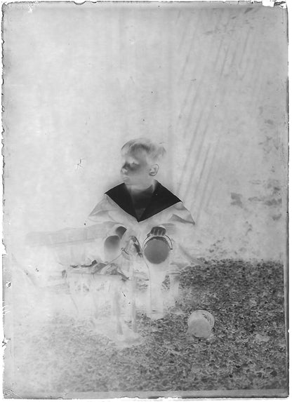 Plaque verre photo négatif noir et blanc 6x9 cm enfant petit cheval glass plate 