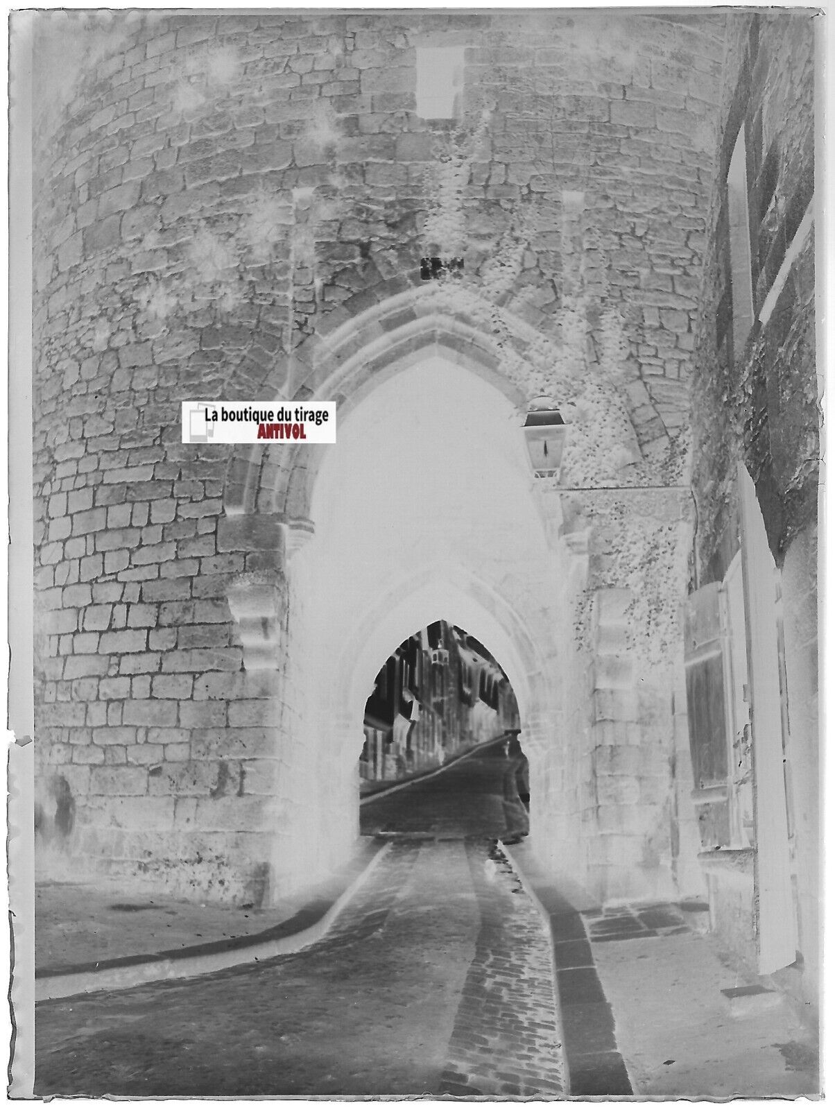 Dinan, Porte du Jerzual, Plaque verre photo, négatif noir & blanc 9x12 cm