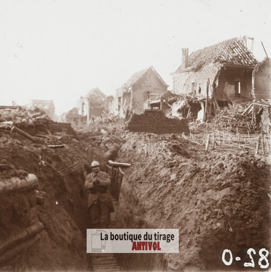 Saint-Laurent-Blangy, guerre WW1, plaque verre stéréo, photo 4,5x10,7 cm