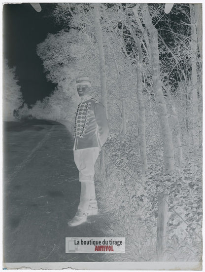 Officier 10ᵉ régiment Hussard, plaque verre, photo ancienne, négatif 9x12 cm