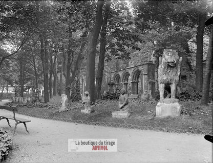 Jardin du Musée de Cluny, Paris, plaque verre, photo ancienne, négatif 9x12 cm
