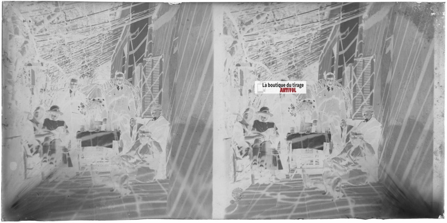 Normandie, famille maison, stéréoscopie plaque ancienne verre, négatif 9x18 cm