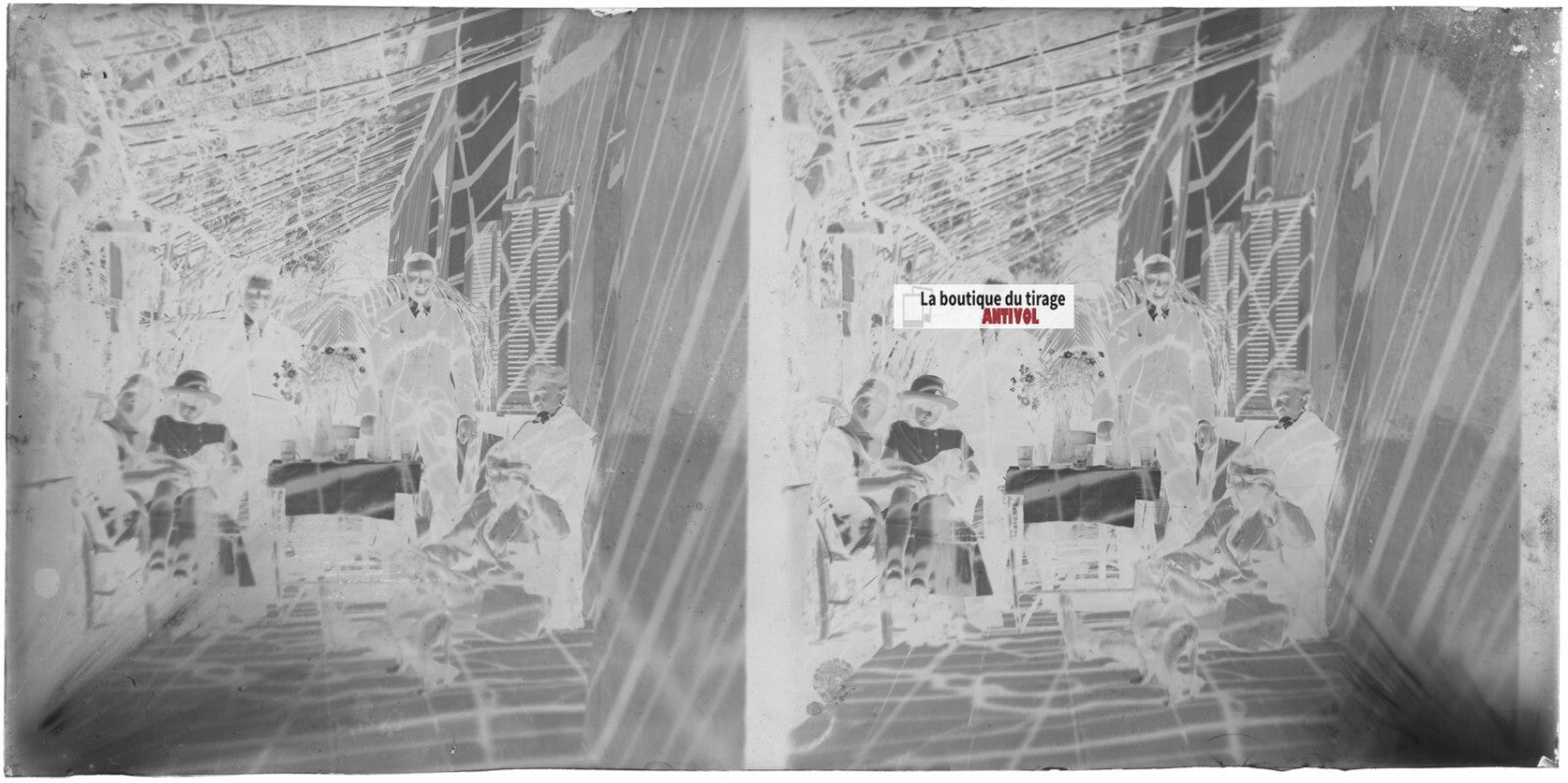 Normandie, famille maison, stéréoscopie plaque ancienne verre, négatif 9x18 cm