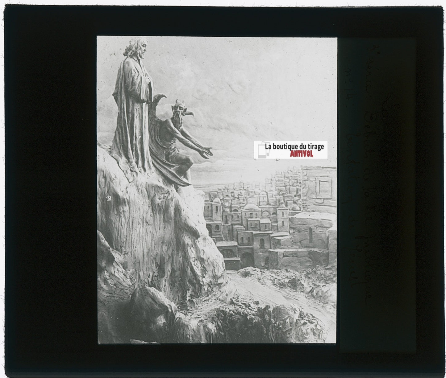 Tentation de Jésus, photo plaque verre, noir & blanc, positif 8,5x10 cm