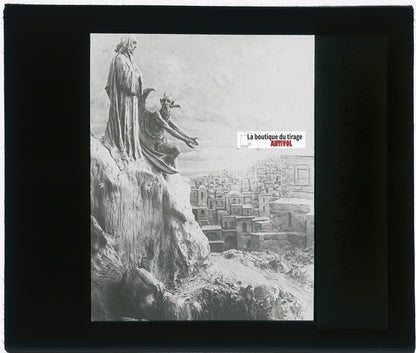 Tentation de Jésus, photo plaque verre, noir & blanc, positif 8,5x10 cm
