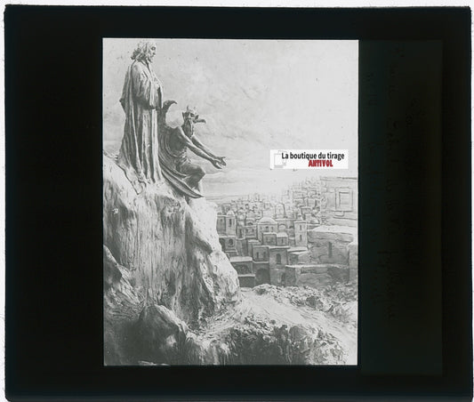 Tentation de Jésus, photo plaque verre, noir & blanc, positif 8,5x10 cm