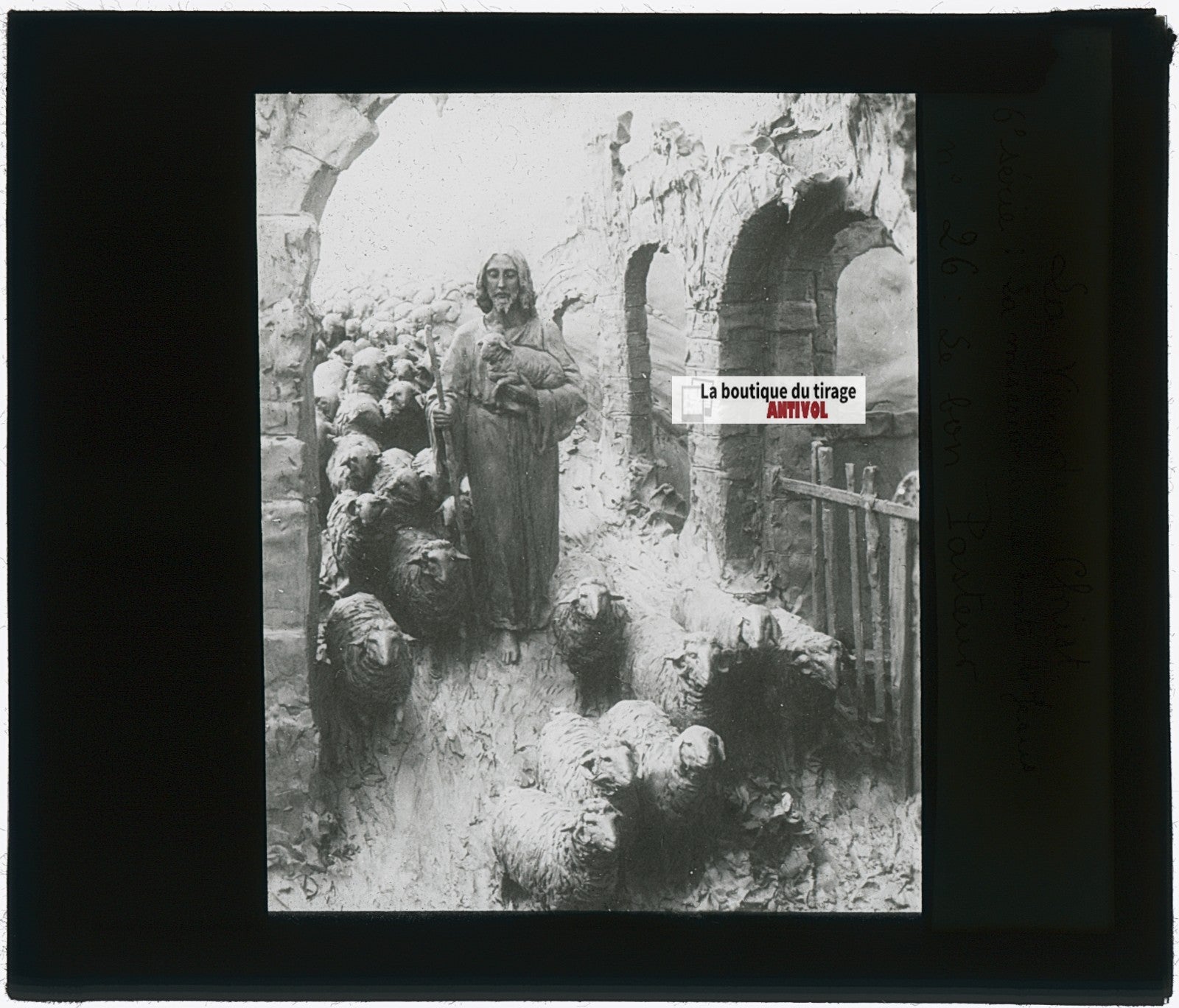 Le Bon Pasteur, Christ, photo plaque verre, noir & blanc, positif 8,5x10 cm