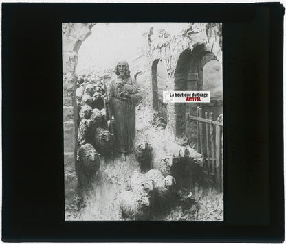 Le Bon Pasteur, Christ, photo plaque verre, noir & blanc, positif 8,5x10 cm