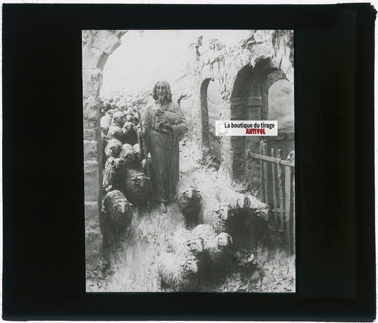 Le Bon Pasteur, Christ, photo plaque verre, noir & blanc, positif 8,5x10 cm
