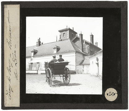 Calèche, Laon, Cerny-lès-Bucy, photo ancienne plaque de verre, positif 8,5x10 cm