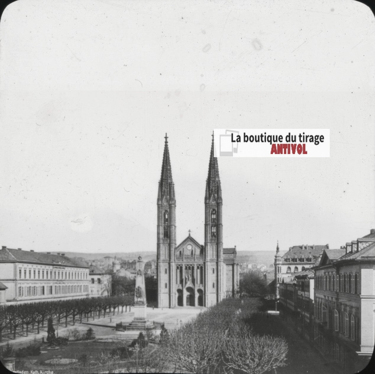 Église Saint-Boniface de Wiesbaden, photo plaque verre, positif 8,5x10 cm