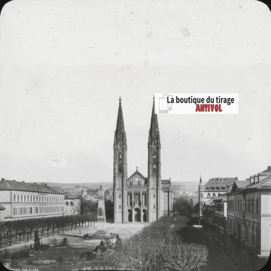 Église Saint-Boniface de Wiesbaden, photo plaque verre, positif 8,5x10 cm