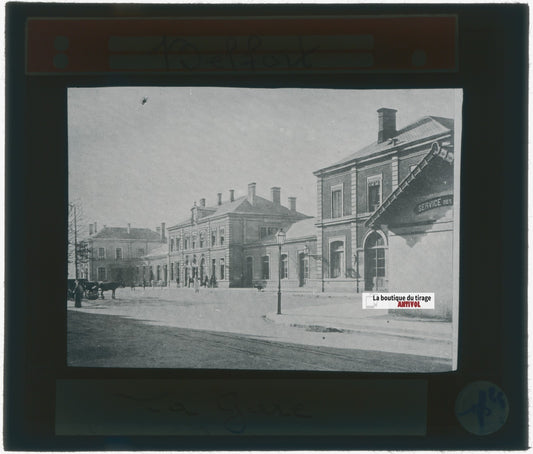Belfort, gare, France, photo plaque verre, noir & blanc, positif 8,5x10 cm