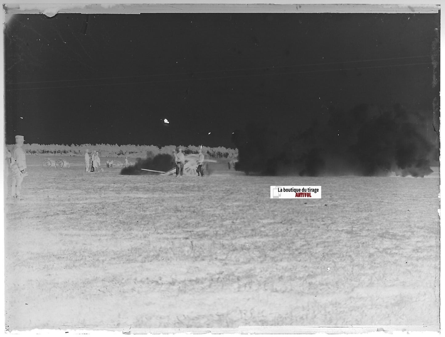 Canon, Camp de Meucon, Plaque verre photo ancienne, négatif noir & blanc 9x12 cm