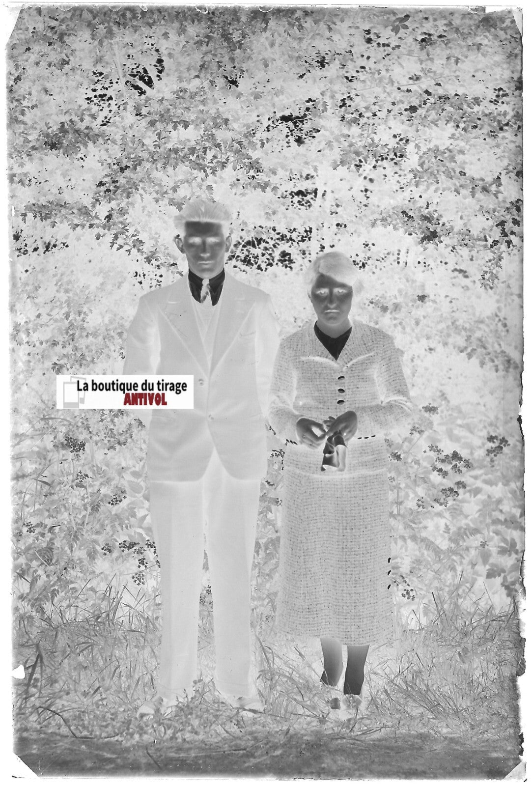Couple, personnages, Plaque verre photo, négatif noir & blanc 10x15 cm France