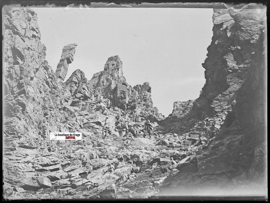 Le Perthus randonnée, Plaque verre photo, négatif noir & blanc 9x12 cm France