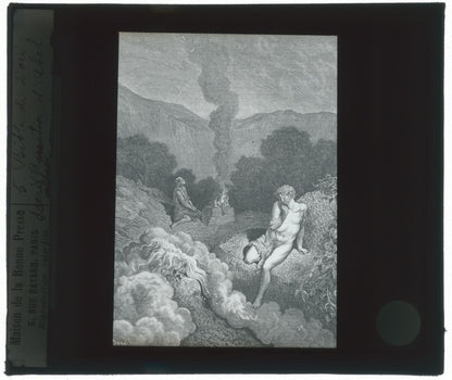 Le sacrifice d'Abel, Bible de Doré, dessin, plaque de verre, positif 8,5x10 cm