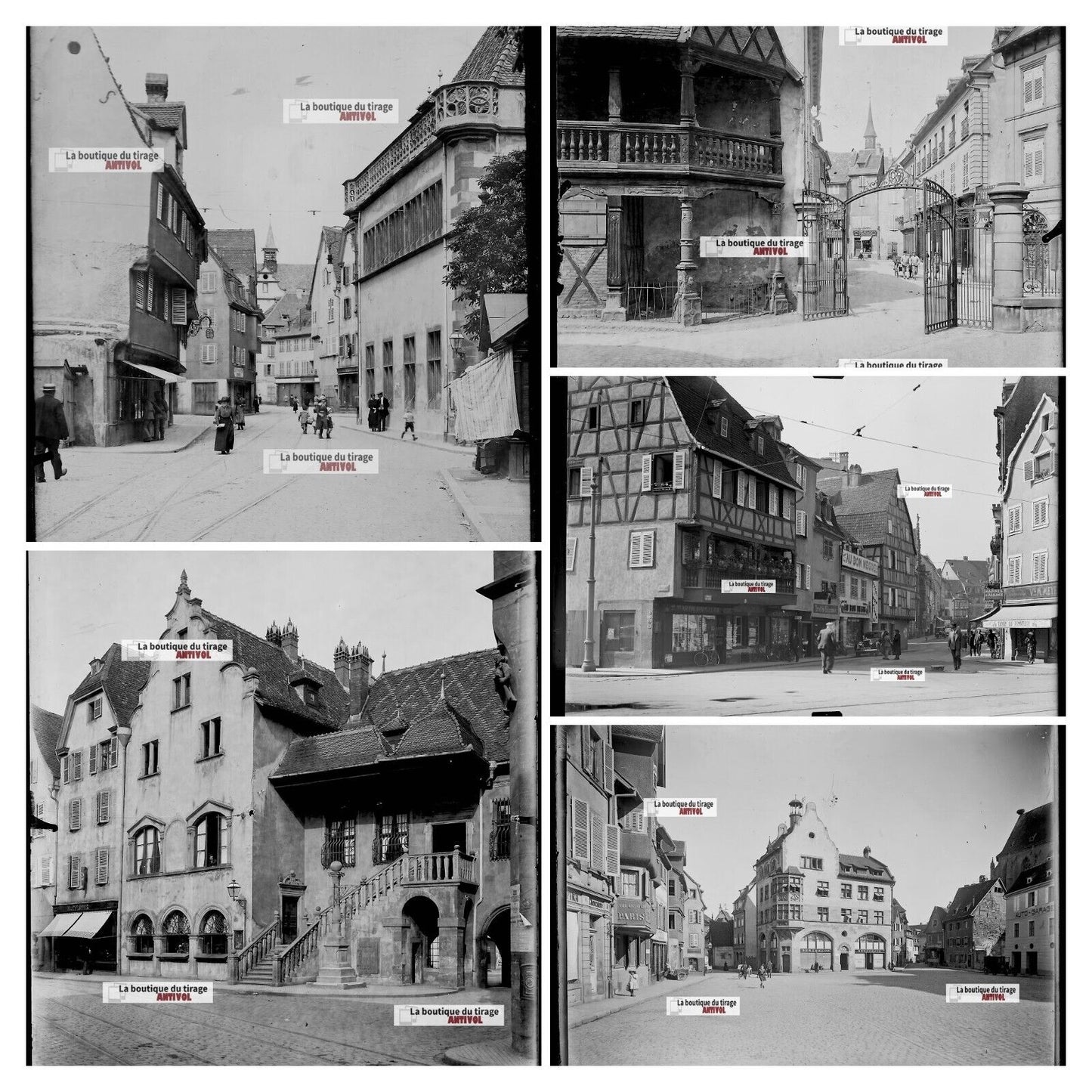 Colmar, France, photos anciennes plaque de verre, lot de 5 négatifs 13x18 cm