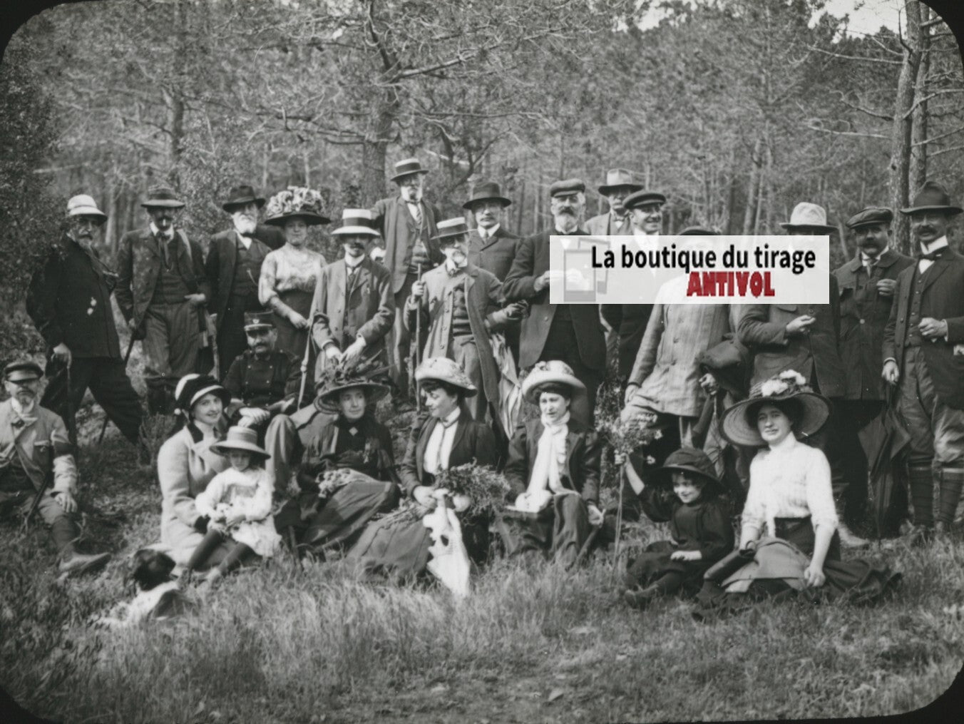 Forêt de Dom, 1911, groupe, photo ancienne plaque de verre, positif 8,5x10 cm