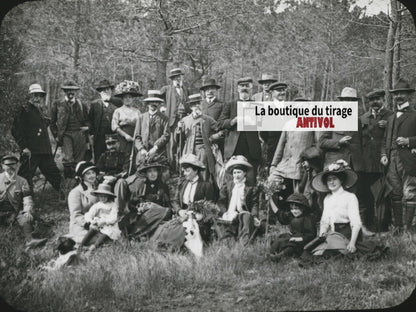 Forêt de Dom, 1911, groupe, photo ancienne plaque de verre, positif 8,5x10 cm